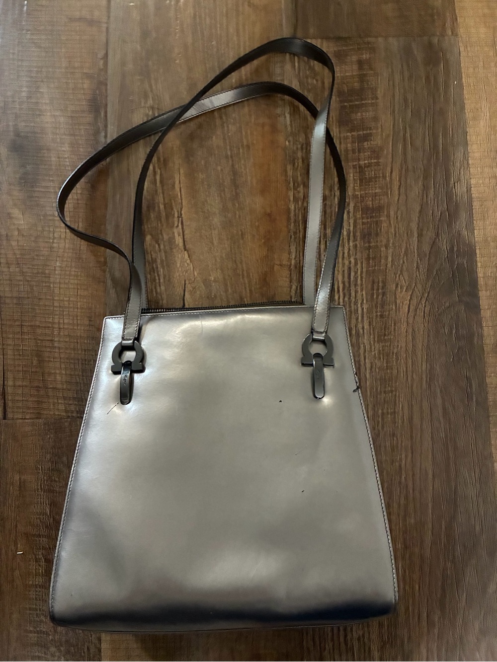 Salvatore Ferragamo silver leather tote bag